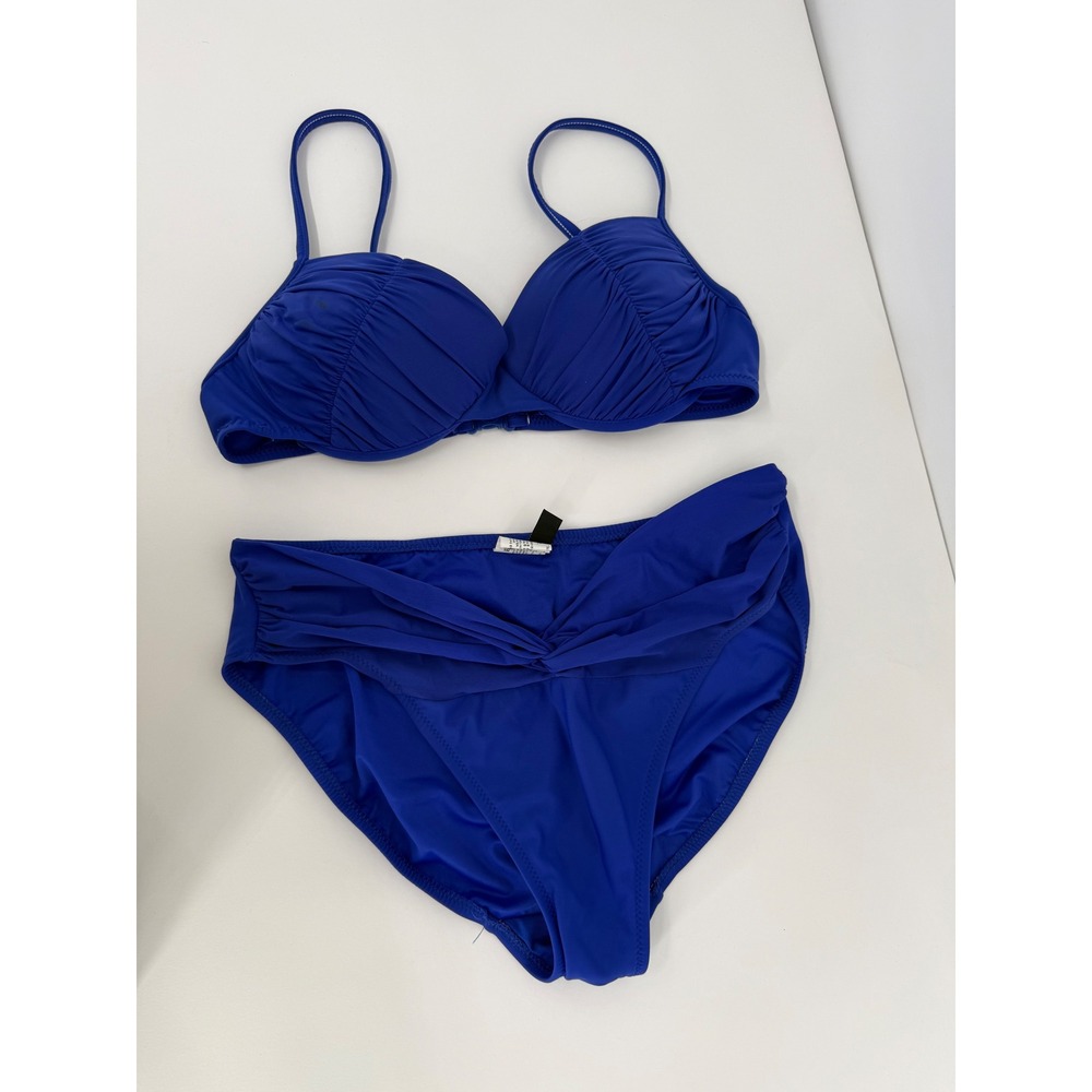 BeCreative Womens Royal Blue Ruched Push Up Bikini Set High Waist Twist‎ Sz 10